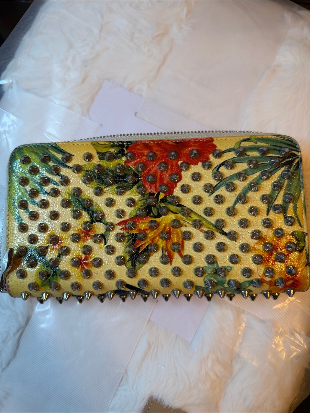 Christian Louboutin Floral Studded Zip-Around Wallet